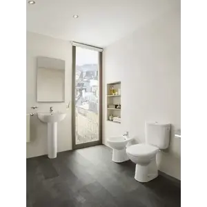 Imagine Set Vas WC Roca Adele pe pardoseala cu rezervor aparent si capac 36x65 cm evacuare verticala