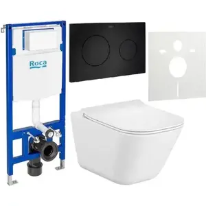 Imagine Set vas WC cu capac soft-close Roca Gap Square, Rezervor incastrat si clapeta Roca Duplo One, Garnitura izolare fonica