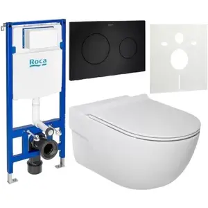 Imagine Set vas WC cu capac soft-close Roca Meridian A34H240000, Rezervor incastrat si clapeta Roca Duplo One, Garnitura Izolare fonica