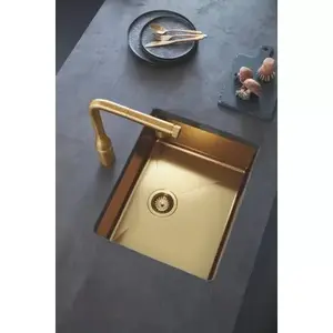 Imagine Set Chiuveta din otel Grohe K700 si baterie Bucatarie Grohe Minta auriu periat