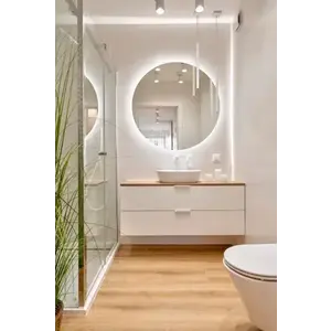 Imagine Oglinda baie LED Ø60 cm rotunda, 3 nuante de lumina, dezaburire si touch control