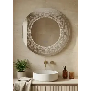 Imagine Oglinda baie LED Ø80 cm rotunda, 3 nuante de lumina, dezaburire si touch control