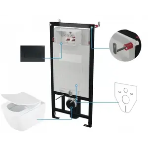 Imagine Set vas WC suspendat Deante Anemon cu cadru, rezervor ascuns, clapeta neagra si capac soft-close