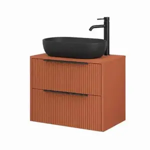 Imagine Mobilier suspendat pentru lavoar pe blat Fluminia Istria 80, front riflat, 80 × 46 cm, mattone si maner negru