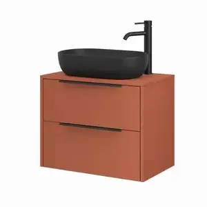 Imagine Mobilier suspendat pentru lavoar pe blat Fluminia Istria 80, front neted, 80x46 cm, mattone si maner negru