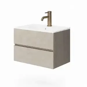 Imagine Mobilier suspendat pentru lavoar Fluminia, Genova 60, front rugos, laterale netede, almond/noce americano