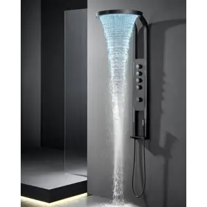 Imagine Panel de dus multifunctional Black cu LED 144 cm, hidromasaj si mixer din alama, finisaj negru