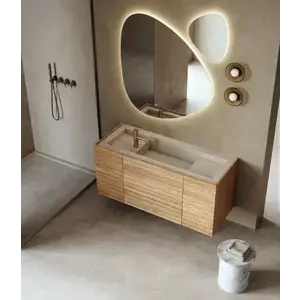 Imagine Set mobilier baie suspendat din lemn 120 cm cu lavoar rock slab si oglinzi LED