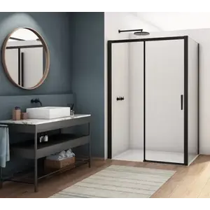 Imagine Cabina dus Ronal Divera negru mat 100x90 cm, usa culisanta, grosime sticla 6 mm