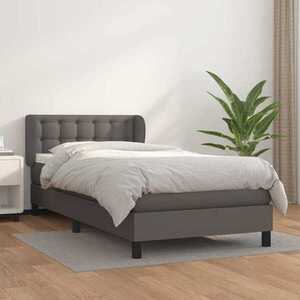 Imagine vidaXL Pat box spring cu saltea, gri, 80x200 cm, piele ecologică