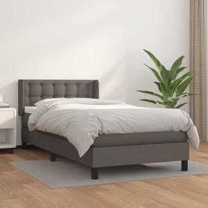 Imagine vidaXL Pat box spring cu saltea, gri, 80x200 cm, piele ecologică