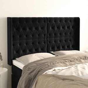 Imagine vidaXL Tăblie de pat cu aripioare, negru, 163x16x118/128 cm, catifea
