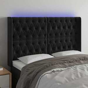 Imagine vidaXL Tăblie de pat cu LED, negru, 163x16x118/128 cm, catifea
