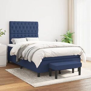 Imagine vidaXL Pat box spring cu saltea, albastru, 120x200 cm, textil