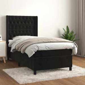 Imagine vidaXL Pat box spring cu saltea, negru, 80x200 cm, catifea