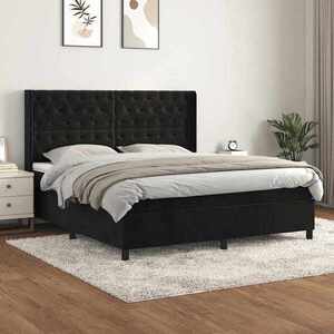 Imagine vidaXL Pat box spring cu saltea, negru, 160x200 cm, catifea