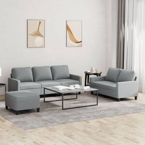 Imagine vidaXL Set de canapele cu perne, 3 piese, gri deschis, textil