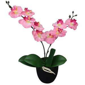 Imagine vidaXL Plantă artificială orhidee cu ghiveci, 30 cm, roz