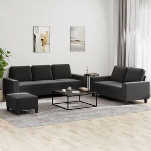 Imagine vidaXL Set de canapele, 3 piese, negru, textil