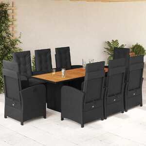 Imagine vidaXL Set mobilier de grădină cu perne, 9 piese, negru, poliratan