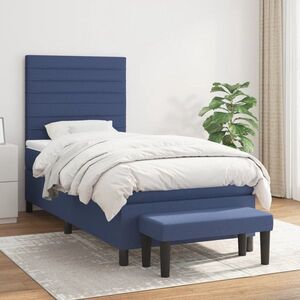 Imagine vidaXL Pat box spring cu saltea, albastru, 90x200 cm, textil