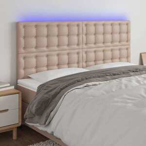 Imagine vidaXL Tăblie de pat cu LED, cappuccino, 180x5x118/128 cm, piele eco