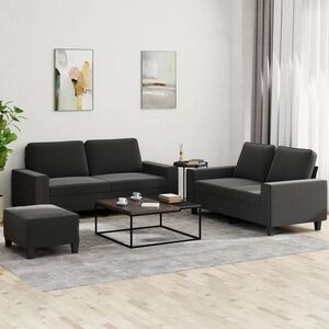 Imagine vidaXL Set de canapele, 3 piese, negru, textil