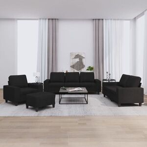 Imagine vidaXL Set de canapele, 4 piese, negru, material textil