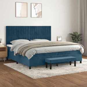 Imagine vidaXL Pat box spring cu saltea, albastru închis, 200x200 cm, catifea