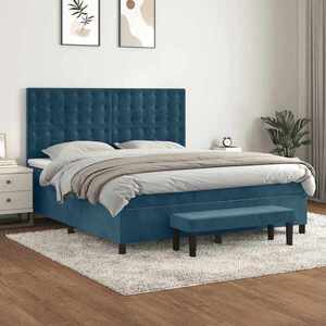 Imagine vidaXL Pat box spring cu saltea, albastru închis, 160x200 cm, catifea