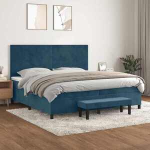 Imagine vidaXL Pat box spring cu saltea, albastru închis, 200x200 cm, catifea