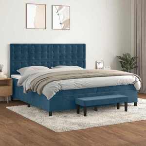 Imagine vidaXL Pat box spring cu saltea, albastru închis, 200x200 cm, catifea