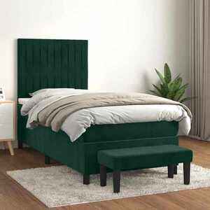 Imagine vidaXL Pat box spring cu saltea, verde închis, 90x190 cm, catifea