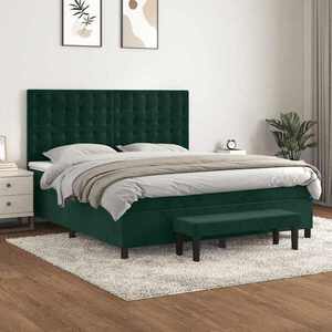 Imagine vidaXL Pat box spring cu saltea, verde închis, 160x200 cm, catifea