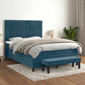 Imagine vidaXL Pat box spring cu saltea, albastru închis, 140x200 cm, catifea