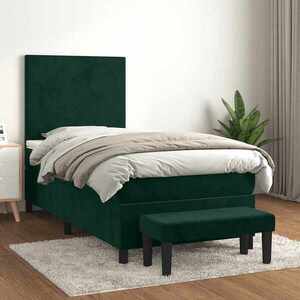 Imagine vidaXL Pat box spring cu saltea, verde închis, 90x190 cm, catifea