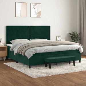 Imagine vidaXL Pat box spring cu saltea, verde închis, 200x200 cm, catifea