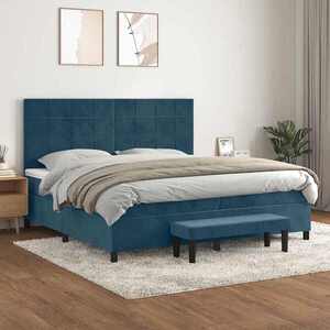 Imagine vidaXL Pat box spring cu saltea, albastru închis, 200x200 cm, catifea