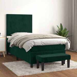Imagine vidaXL Pat continental cu saltea, verde închis, 80x200 cm, catifea