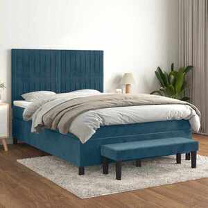Imagine vidaXL Pat box spring cu saltea, albastru închis, 140x190 cm, catifea