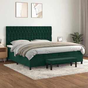 Imagine vidaXL Pat box spring cu saltea, verde închis, 200x200 cm, catifea