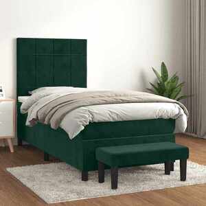 Imagine vidaXL Pat box spring cu saltea, verde închis, 100x200 cm, catifea