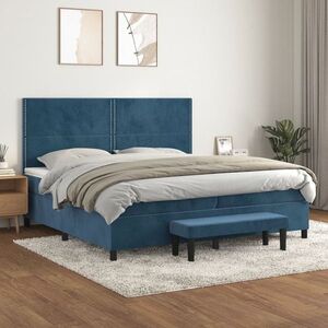 Imagine vidaXL Pat box spring cu saltea, albastru închis, 200x200 cm, catifea