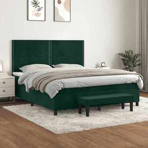 Imagine vidaXL Pat box spring cu saltea, verde închis, 180x200 cm, catifea