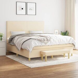 Imagine vidaXL Pat box spring cu saltea, crem, 160x200 cm, material textil