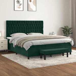 Imagine vidaXL Pat box spring cu saltea, verde închis, 180x200 cm, catifea