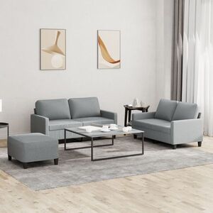 Imagine vidaXL Set de canapele cu perne, 3 piese, gri deschis, textil