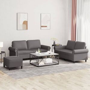 Imagine vidaXL Set de canapele cu perne, 3 piese, gri, piele ecologică