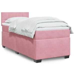 Imagine vidaXL Pat box spring cu saltea, roz, 80x200 cm, catifea
