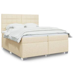 Imagine vidaXL Pat box spring cu saltea, crem, 200x200 cm, textil